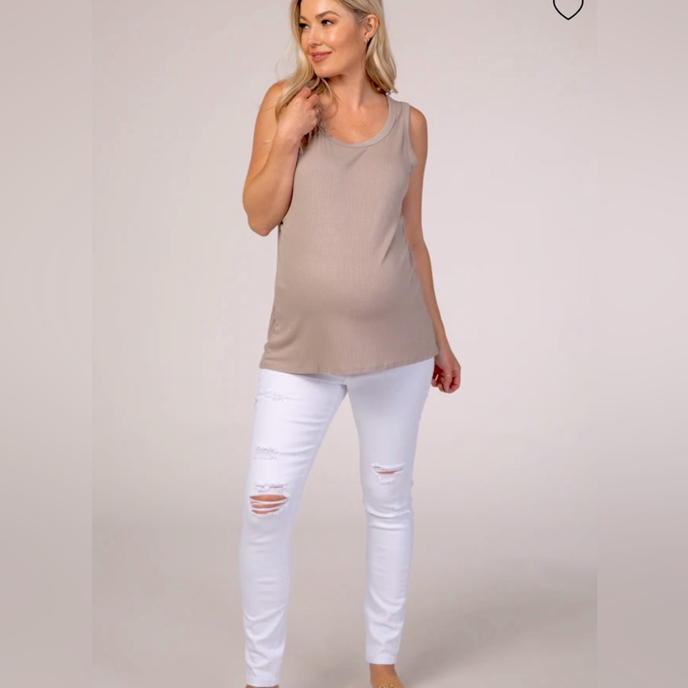 PinkBlush White Distressed Maternity Skinny Jeans